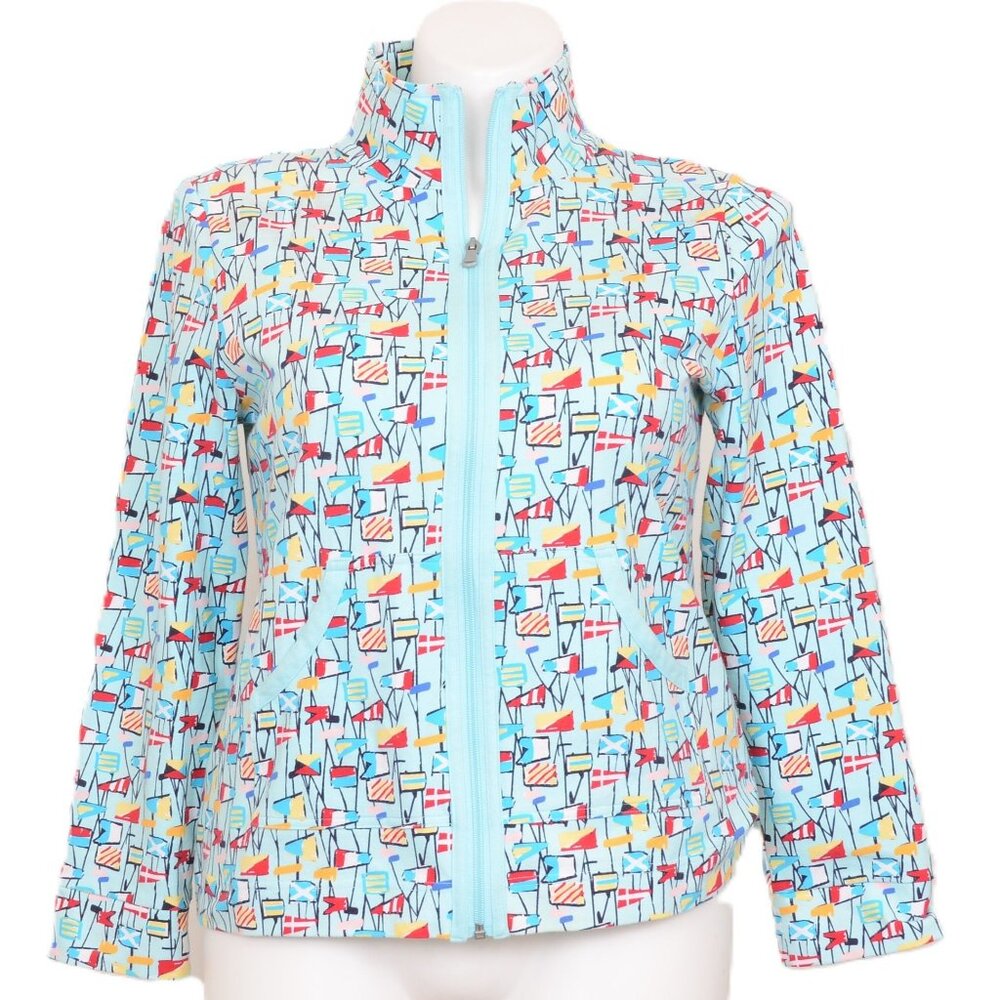 Talbots Petite L Cotton Nautical‎ Flag Cotton Zip Jacket Boat Pockets Coastal